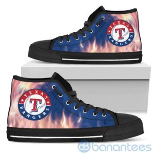 Fire And Logo Of Texas Rangers High Top Shoes Product Photo