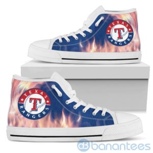 Fire And Logo Of Texas Rangers High Top Shoes Product Photo