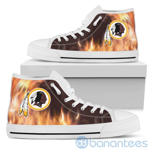 Fire And Logo Of Washington Redskins High Top Shoes Product Photo