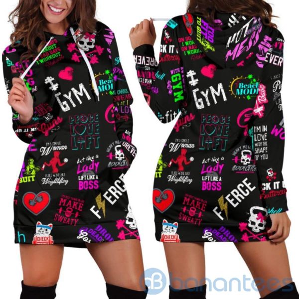 Fitness Logos Gym Lover Hoodie Dress For Women Product Photo