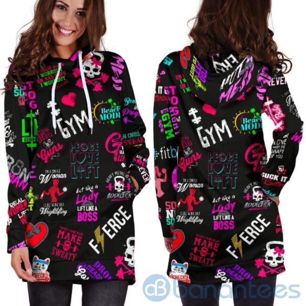 Fitness Logos Gym Lover Hoodie Dress For Women Product Photo