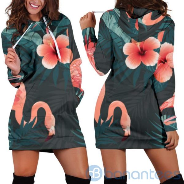 Flamingo Tropical Hoodie Dress For Women Product Photo