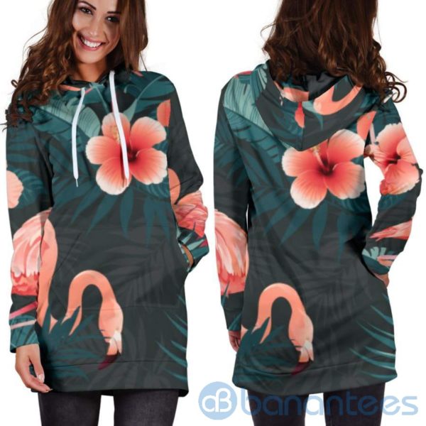 Flamingo Tropical Hoodie Dress For Women Product Photo