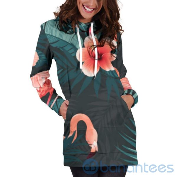 Flamingo Tropical Hoodie Dress For Women Product Photo