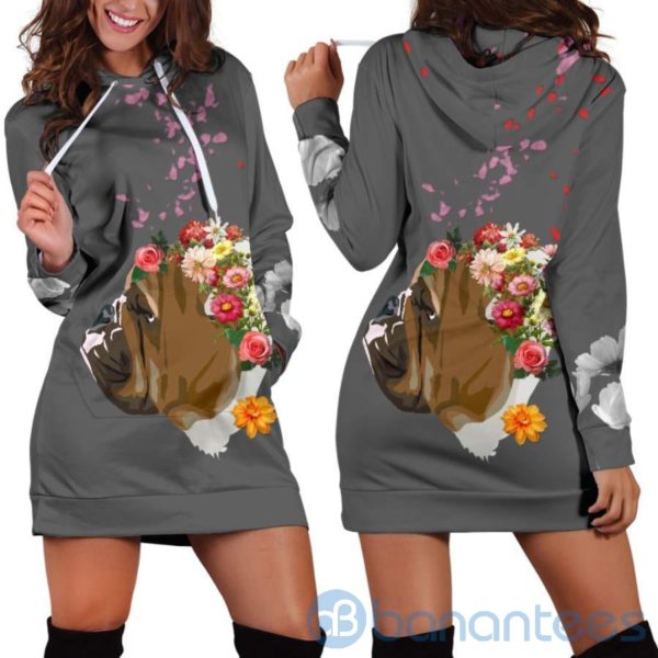 Flowery Bulldog Hoodie Dress For Women Product Photo