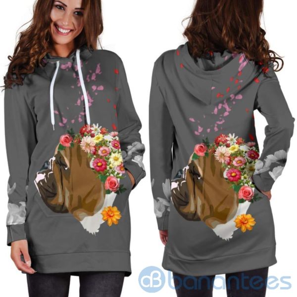 Flowery Bulldog Hoodie Dress For Women Product Photo