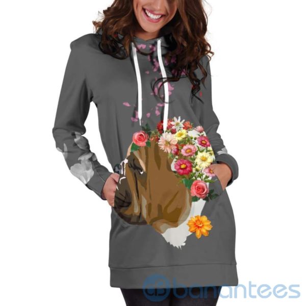 Flowery Bulldog Hoodie Dress For Women Product Photo