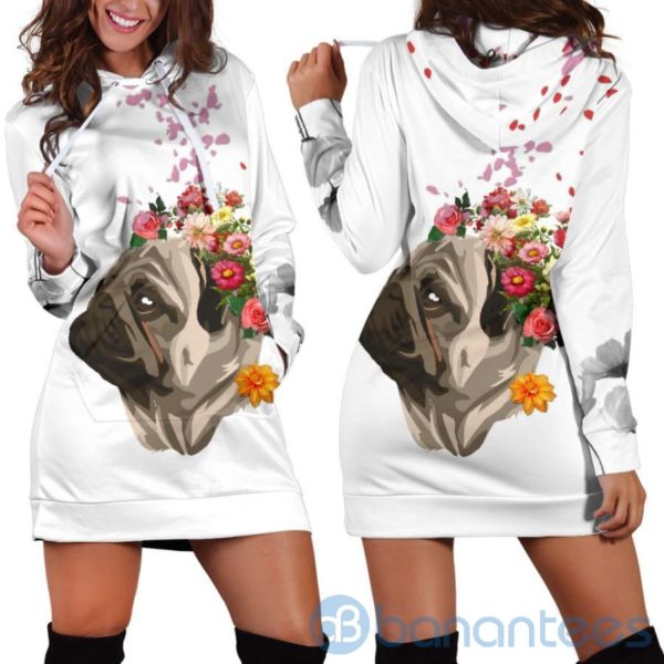 Flowery Pug Hoodie Dress For Women Product Photo