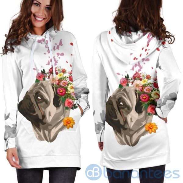 Flowery Pug Hoodie Dress For Women Product Photo