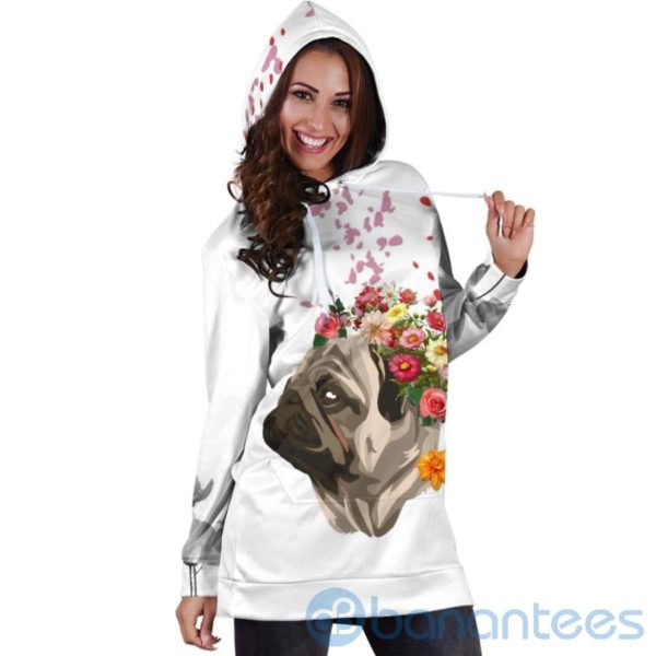 Flowery Pug Hoodie Dress For Women Product Photo