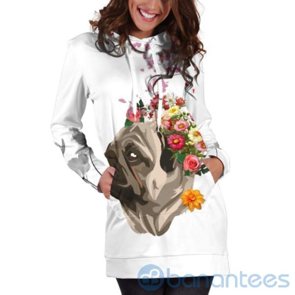 Flowery Pug Hoodie Dress For Women Product Photo