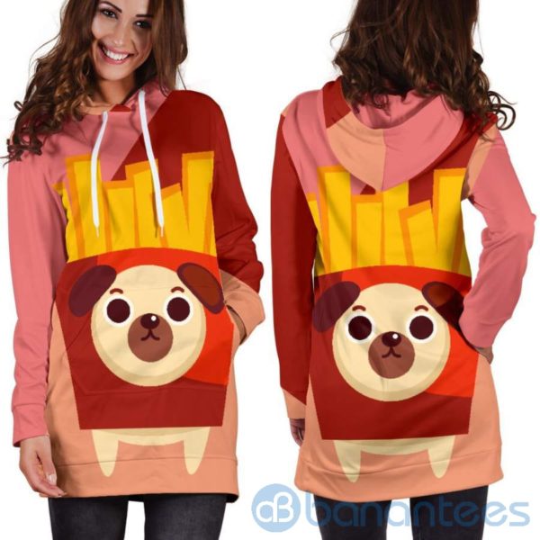 French Fries Pug Hoodie Dress For Women Product Photo