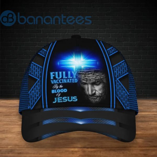 Fully Vaccinated By The Blood Of Jesus Blue All Over Printed 3D Cap Product Photo