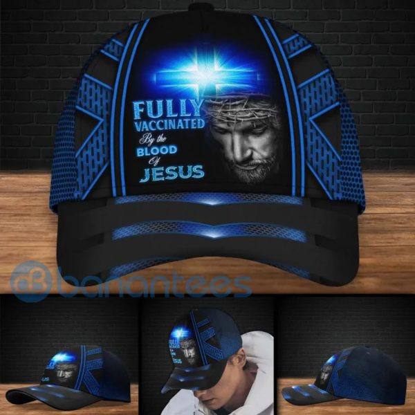 Fully Vaccinated By The Blood Of Jesus Blue All Over Printed 3D Cap Product Photo