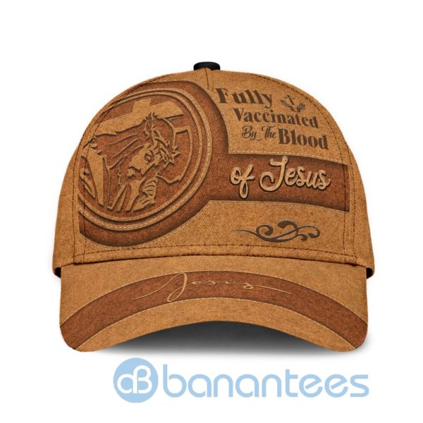 Fully Vaccinated By The Blood Of Jesus Leather Cover Custom Name All Over Printed 3D Cap Product Photo