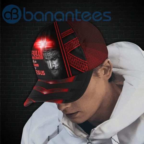 Fully Vaccinated By The Blood Of Jesus Red All Over Printed 3D Cap Product Photo