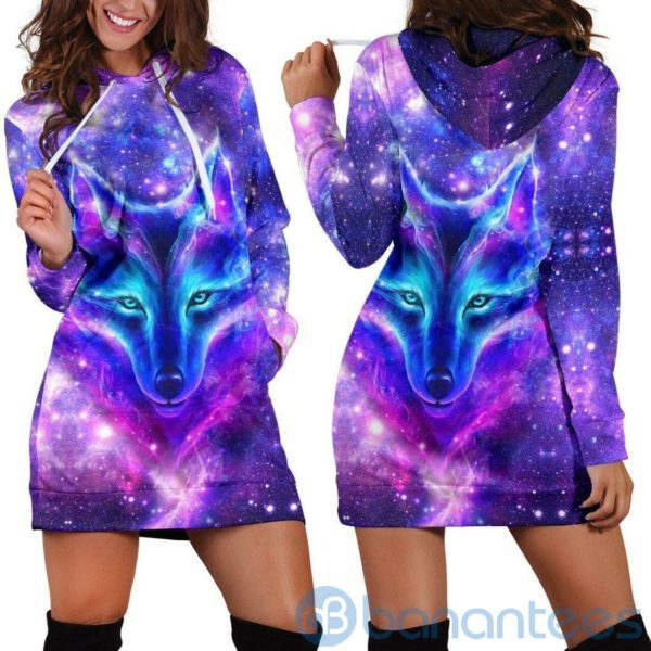 Galaxy Wolf Hoodie Dress For Women Product Photo