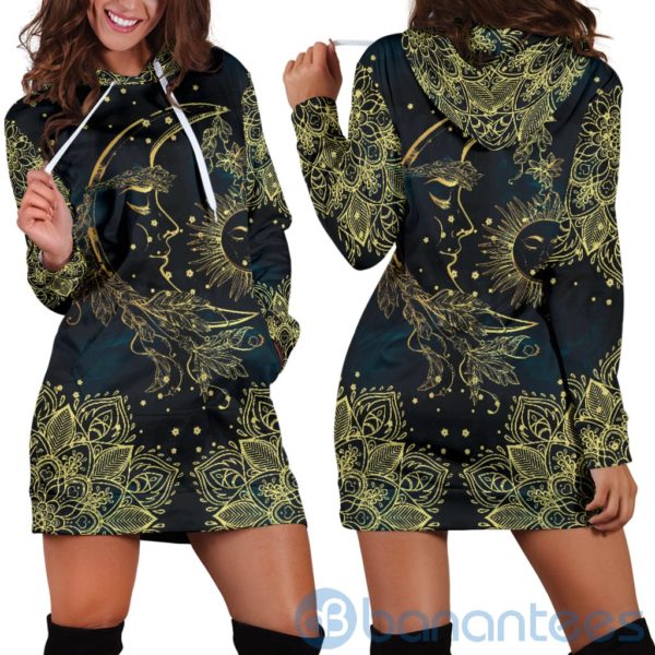 Gold Sun Moon Hoodie Dress For Women Product Photo