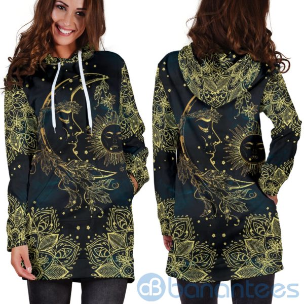 Gold Sun Moon Hoodie Dress For Women Product Photo
