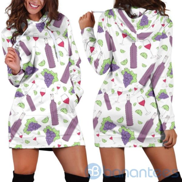 Grape Wine Pattern Hoodie Dress For Women Product Photo