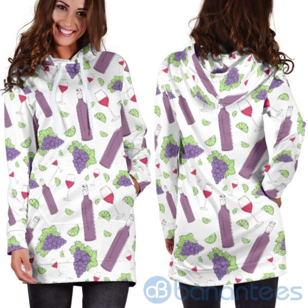 Grape Wine Pattern Hoodie Dress For Women Product Photo