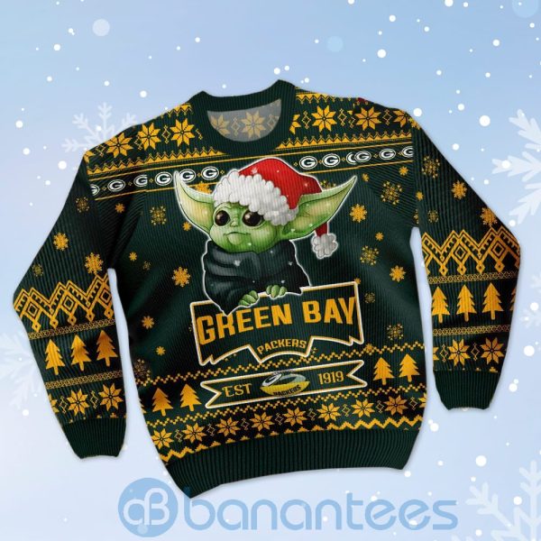 Green Bay Packers Cute Baby Yoda Grogu Ugly Christmas 3D Sweater Product Photo