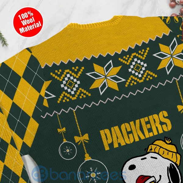 Green Bay Packers Funny Charlie Brown Peanuts Snoopy Christmas Tree Ugly Christmas 3D Sweater Product Photo