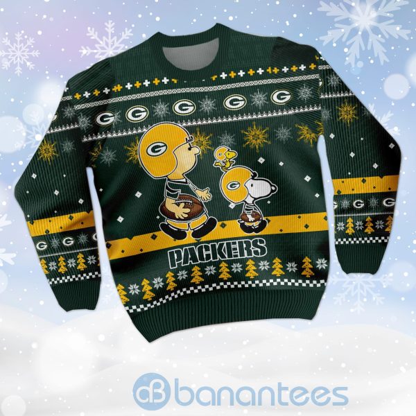 Green Bay Packers Funny Charlie Brown Peanuts Snoopy Ugly Christmas 3D Sweater Product Photo