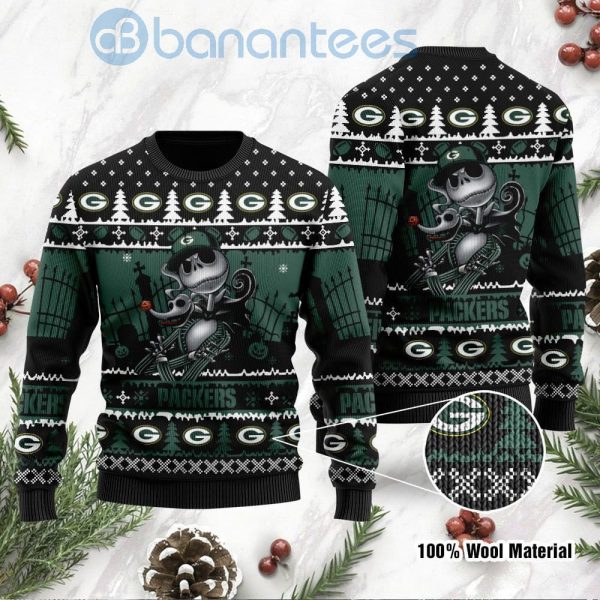 Green Bay Packers Jack Skellington Halloween Ugly Christmas 3D Sweater Product Photo