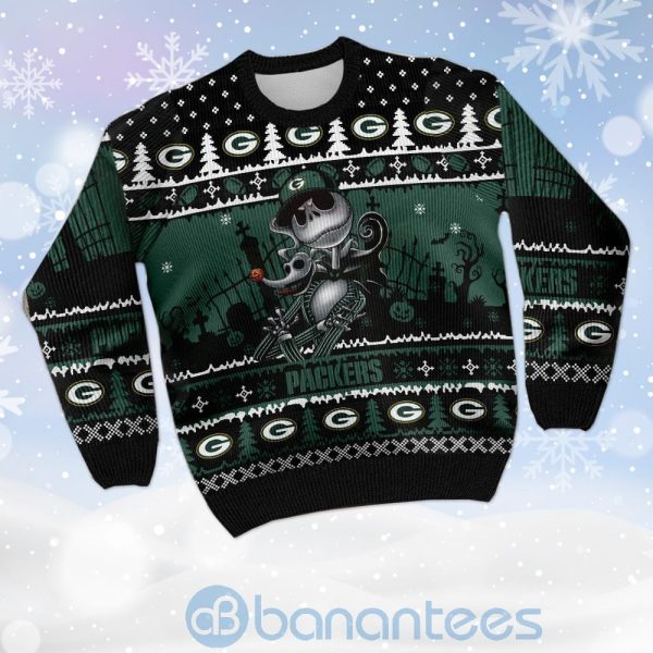 Green Bay Packers Jack Skellington Halloween Ugly Christmas 3D Sweater Product Photo
