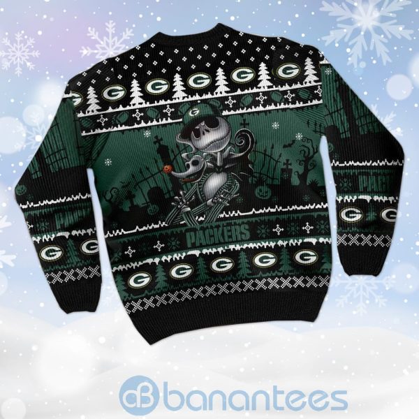 Green Bay Packers Jack Skellington Halloween Ugly Christmas 3D Sweater Product Photo