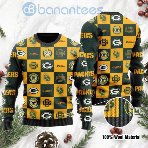 Green Bay Packers Logo Checkered Flannel Design Ugly Christmas 3D Sweater Product Photo