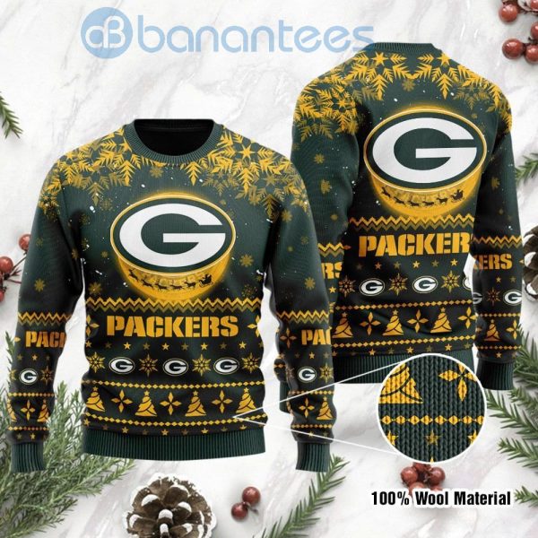 Green Bay Packers Santa Claus In The Moon Ugly Christmas 3D Sweater Product Photo