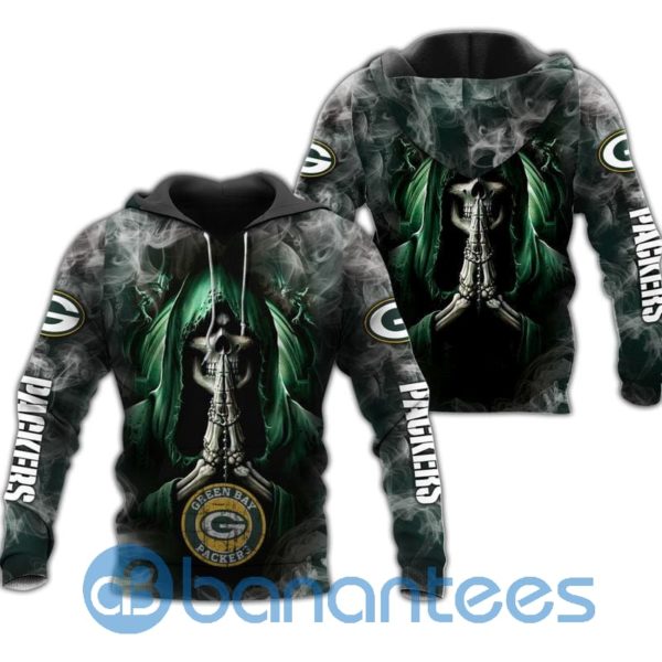 Green Bay Packers Skull Smoke All Over Printed 3D Hoodie Zip Hoodie Product Photo