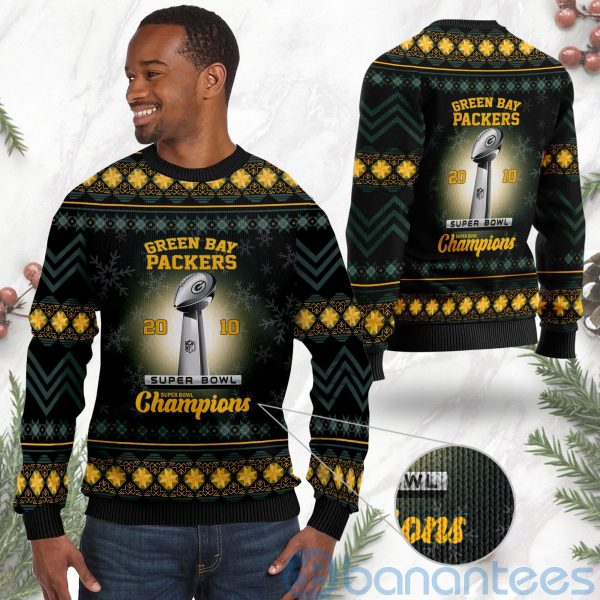 Green Bay Packers Super Bowl Champions Cup Ugly Christmas 3D Sweater Product Photo
