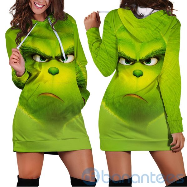 Grinch Face All Over Hoodie Dress For Women Product Photo