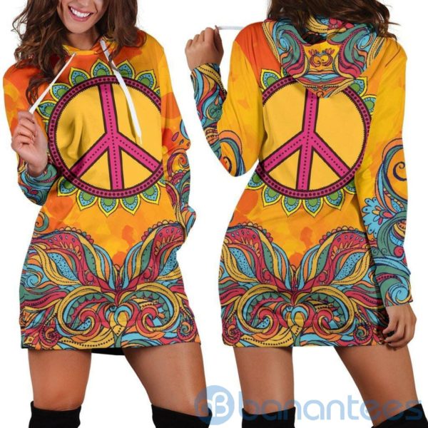 Hippie Peace Hoodie Dress For Women Product Photo