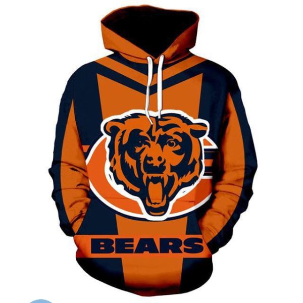 Hot Sale Chicago Bears Orange Black 3D Hoodie Zip Hoodie Product Photo