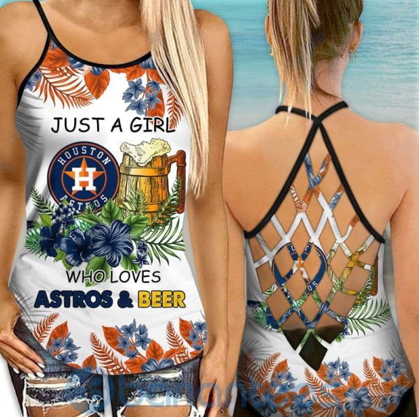 Houston Astros Girl Leggings And Criss Cross Tank Top For Women Product Photo