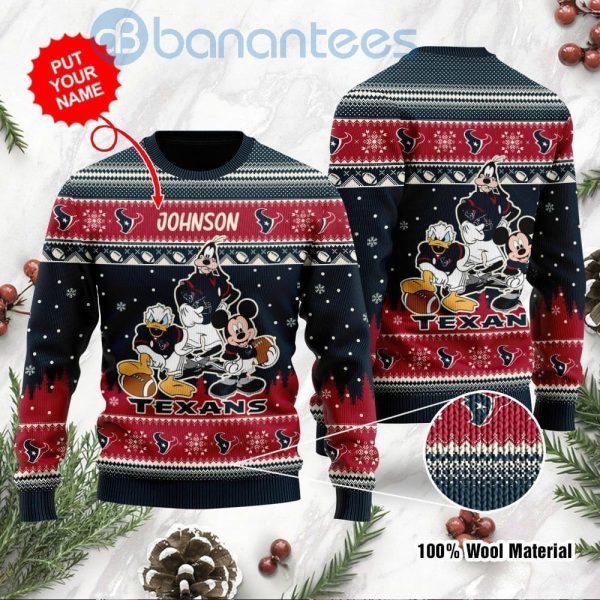 Houston Texans Disney Donald Duck Mickey Mouse Goofy Custom Name Christmas 3D Sweater Product Photo