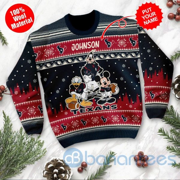 Houston Texans Disney Donald Duck Mickey Mouse Goofy Custom Name Christmas 3D Sweater Product Photo