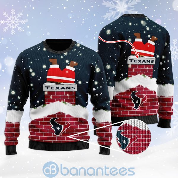 Houston Texans Football Team Logo Symbol Santa Claus Custom Name Christmas 3D Sweater Product Photo