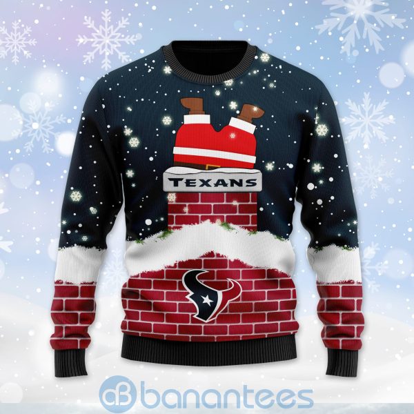 Houston Texans Football Team Logo Symbol Santa Claus Custom Name Christmas 3D Sweater Product Photo