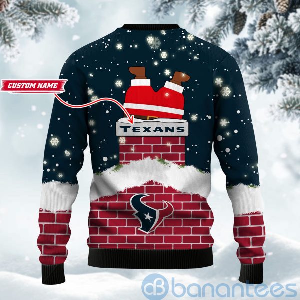 Houston Texans Football Team Logo Symbol Santa Claus Custom Name Christmas 3D Sweater Product Photo