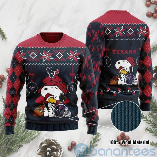 Houston Texans Funny Charlie Brown Peanuts Snoopy Christmas Tree Ugly Christmas 3D Sweater Product Photo
