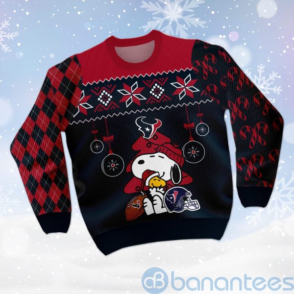 Houston Texans Funny Charlie Brown Peanuts Snoopy Christmas Tree Ugly Christmas 3D Sweater Product Photo