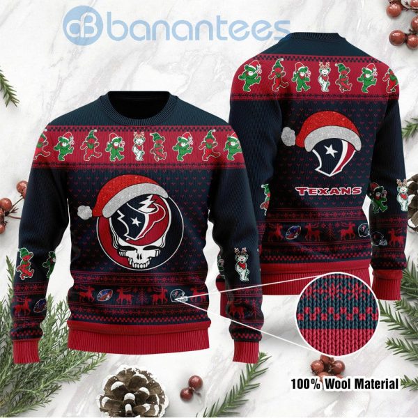 Houston Texans Grateful Dead SKull And Bears Custom Name Uglu Christmas 3D Sweater Product Photo