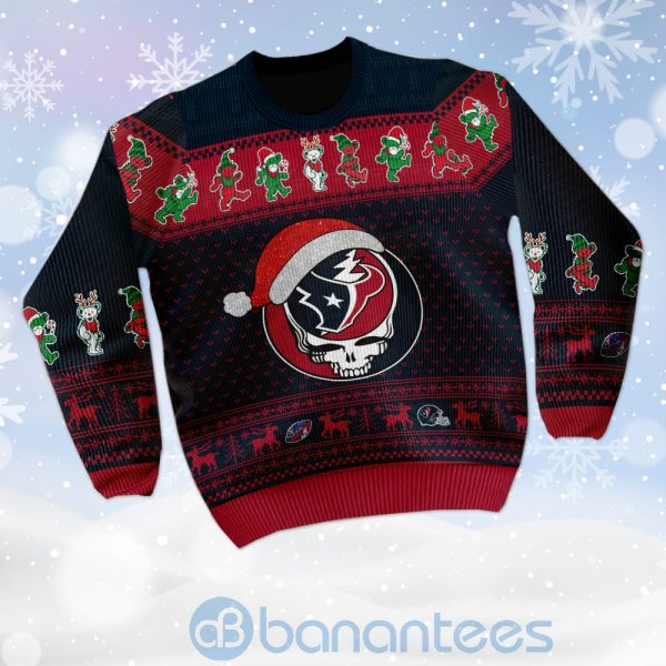 Houston Texans Grateful Dead SKull And Bears Custom Name Uglu Christmas 3D Sweater Product Photo