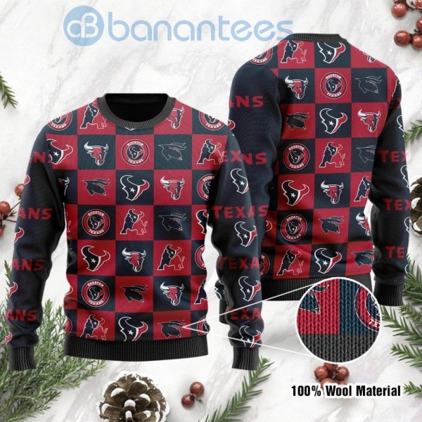 Houston Texans Logo Checkered Flannel Design Ugly Christmas 3D Sweater Product Photo