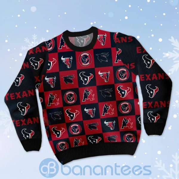 Houston Texans Logo Checkered Flannel Design Ugly Christmas 3D Sweater Product Photo